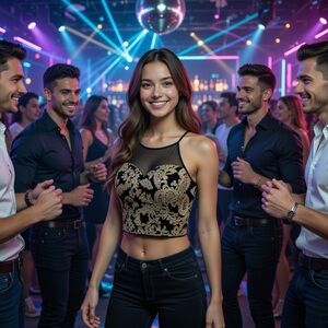 Windsor XS crop top, black and gold design, perfect for dancing or nightlife